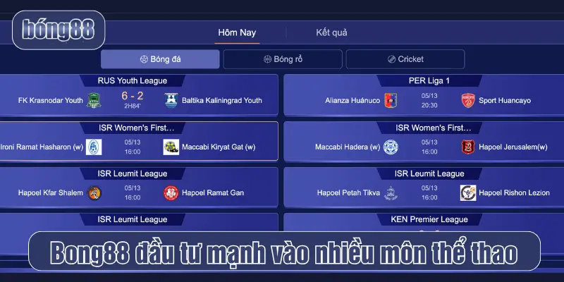Bong88 đầu tư mạnh vào nhiều môn thể thao